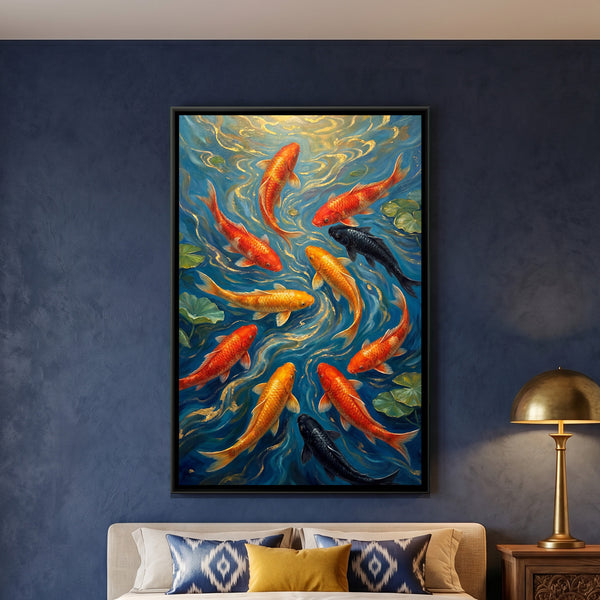 Vastu Koi Fish — framed canvas art hung on a wall