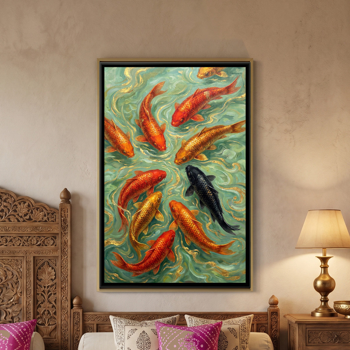Vastu Koi Fish — framed canvas art hung on a wall