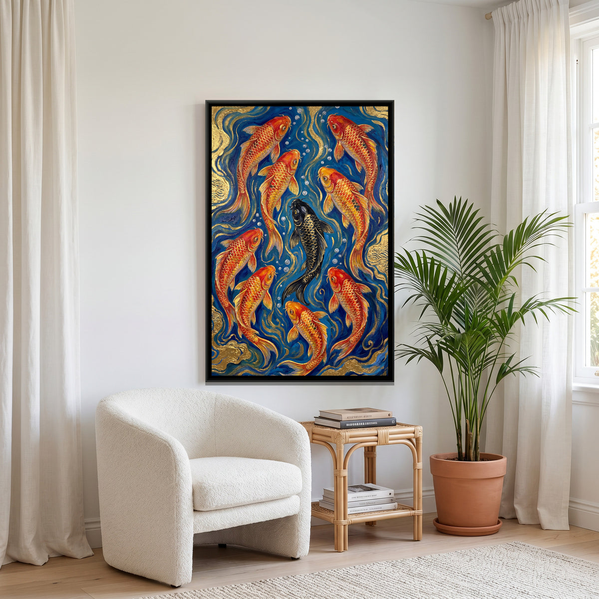Vastu Koi Fish — canvas art shown in a styled room