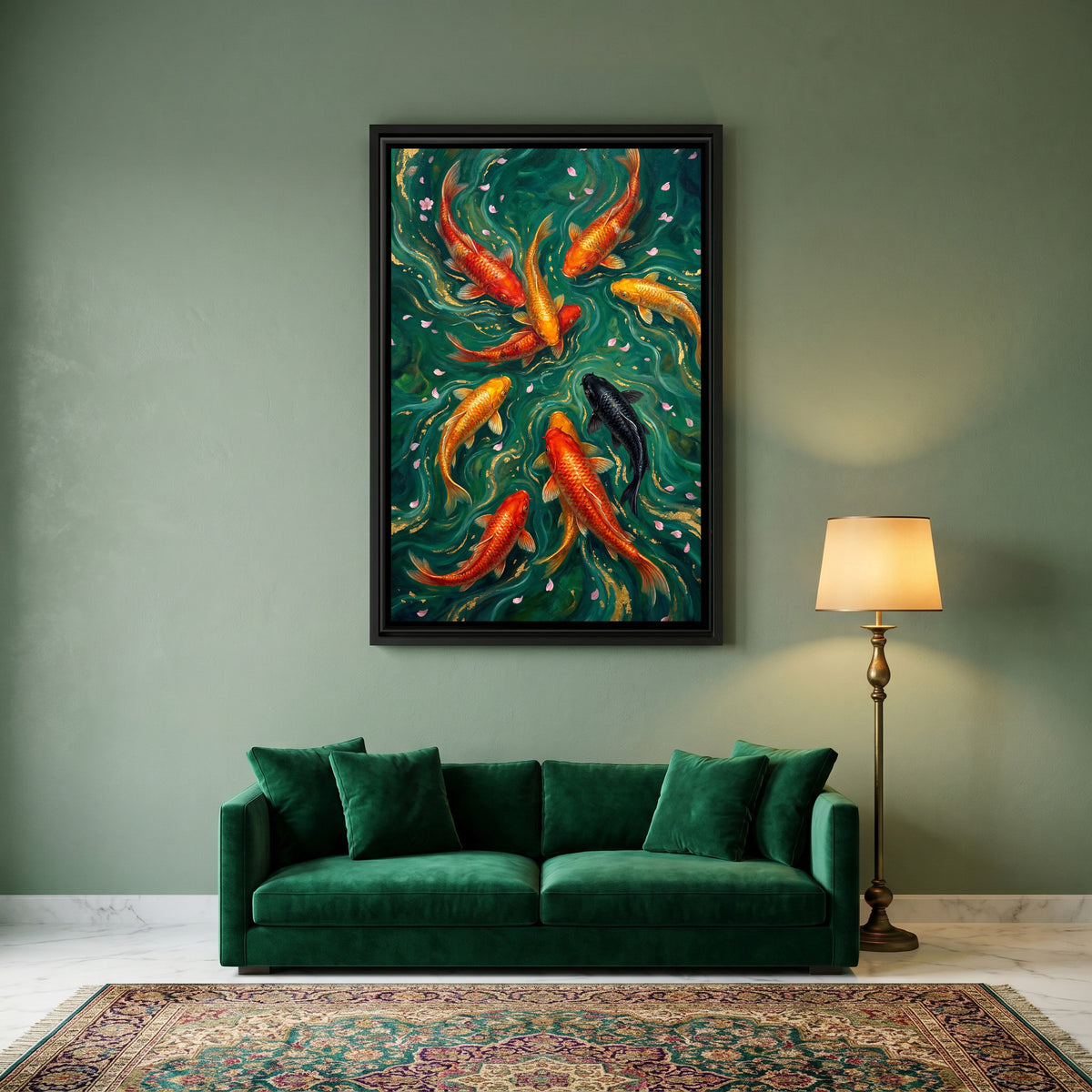 Vastu Koi Fish — canvas art shown in a styled room