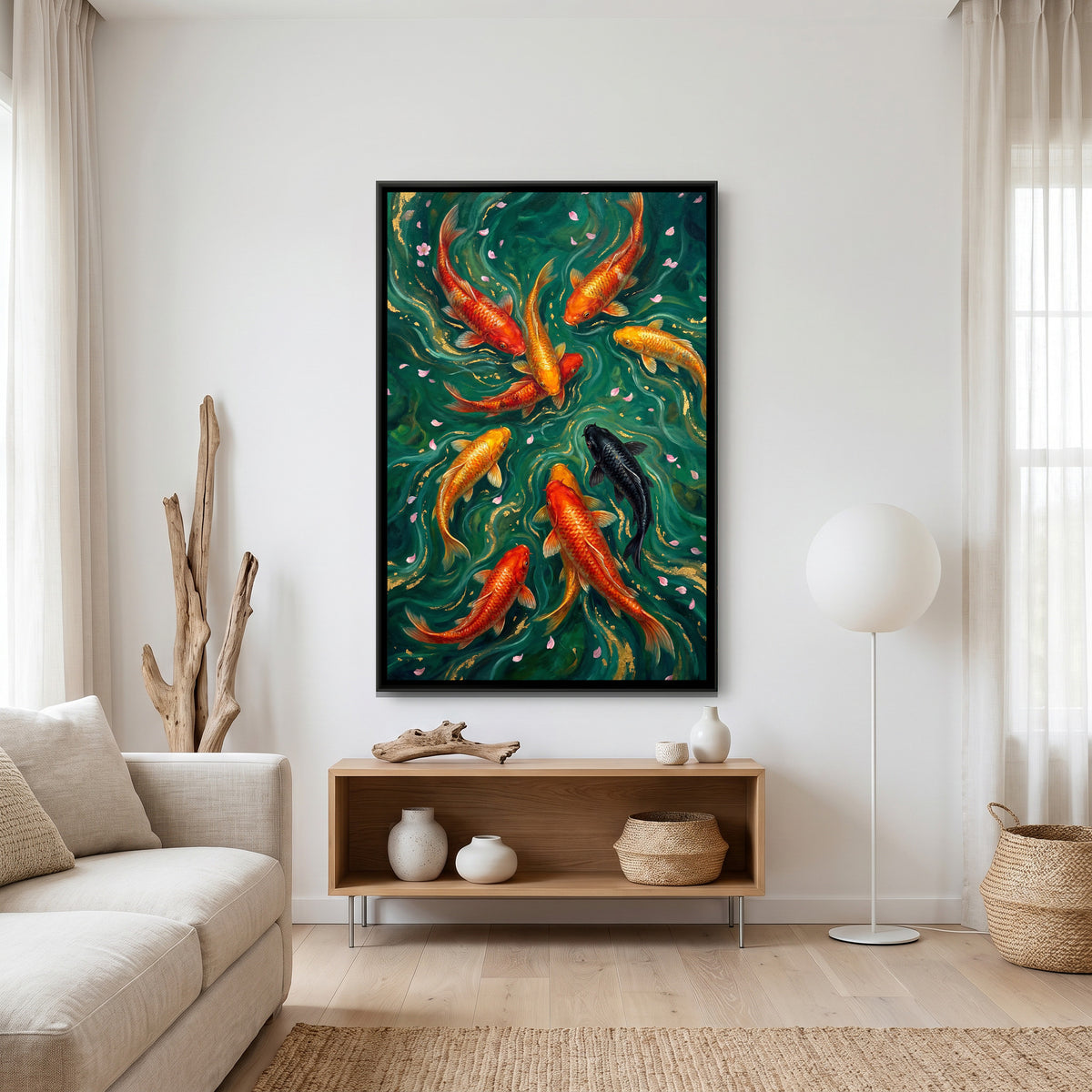 Vastu Koi Fish — canvas art shown in a second room setting