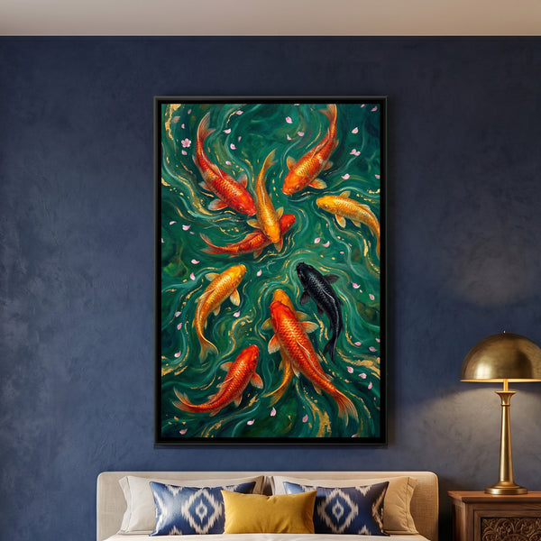 Vastu Koi Fish — framed canvas art hung on a wall