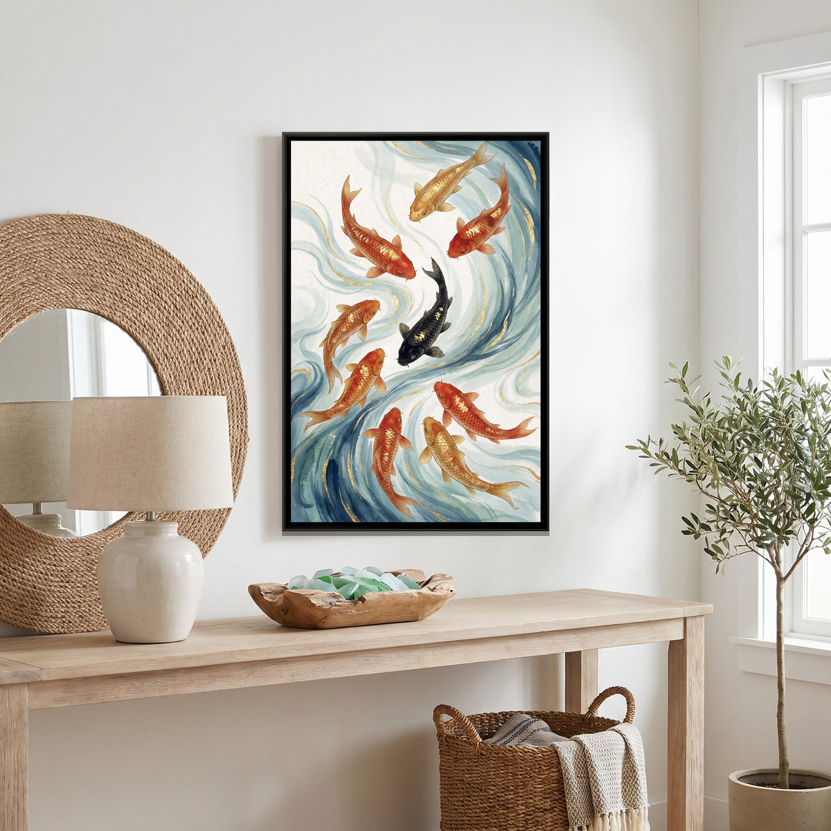Vastu Koi Fish — canvas art shown in a styled room