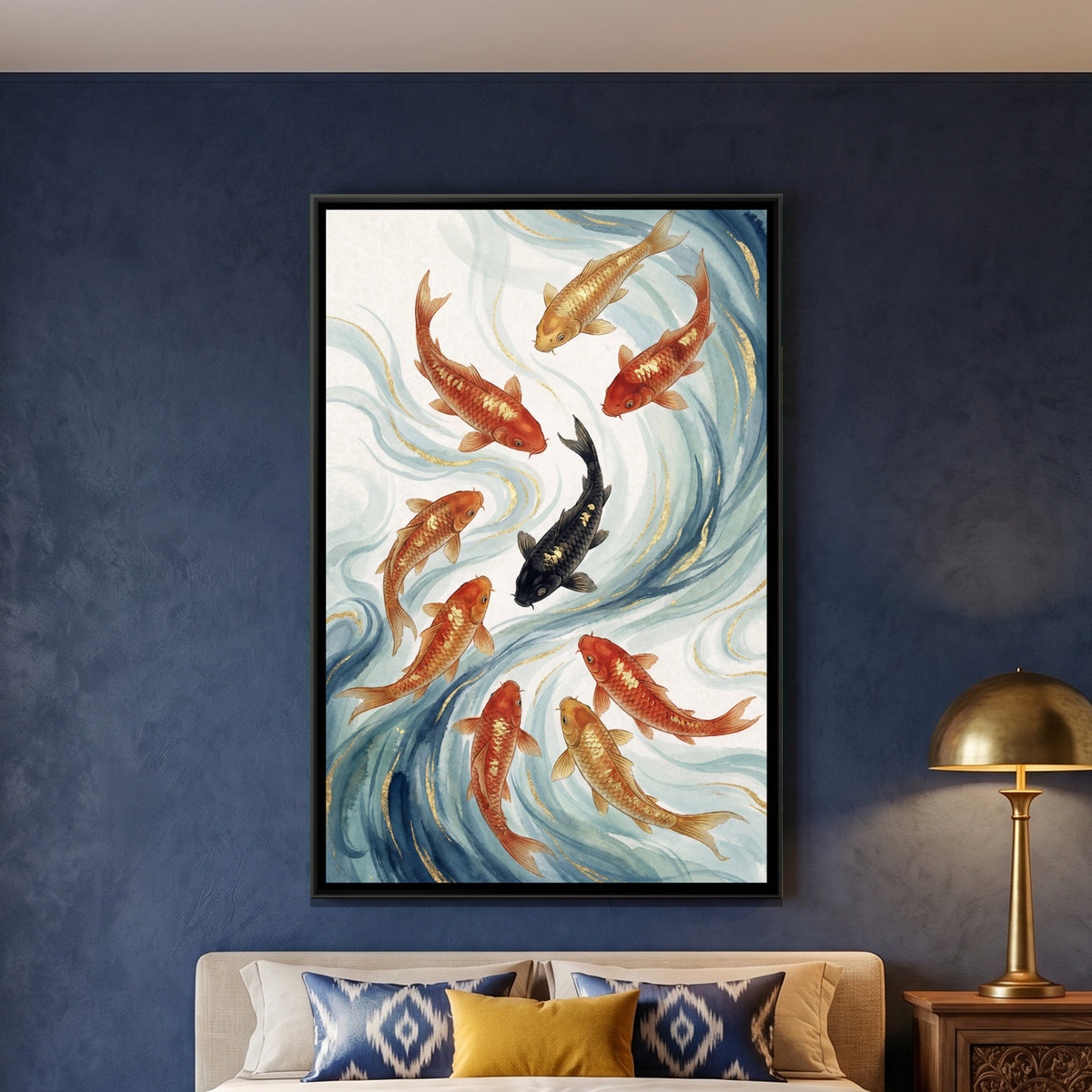 Vastu Koi Fish — framed canvas art hung on a wall
