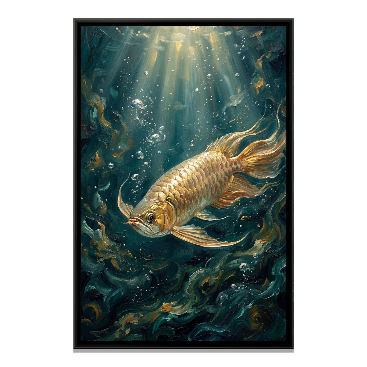 Golden Arowana Fish — framed canvas print, front view