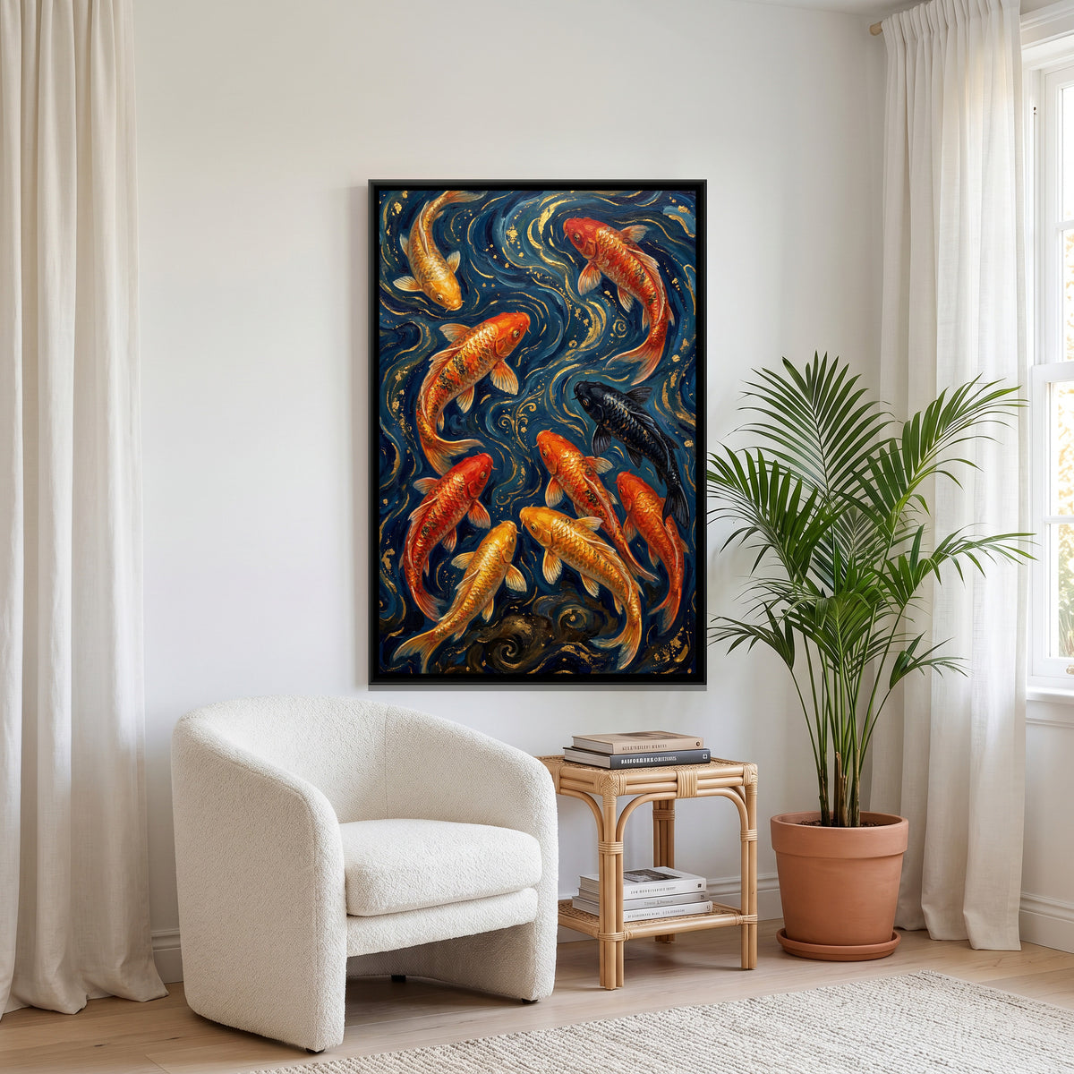 Vastu Koi Fish — canvas art shown in a styled room