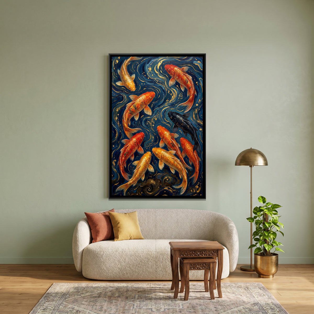 Vastu Koi Fish — canvas art shown in a second room setting