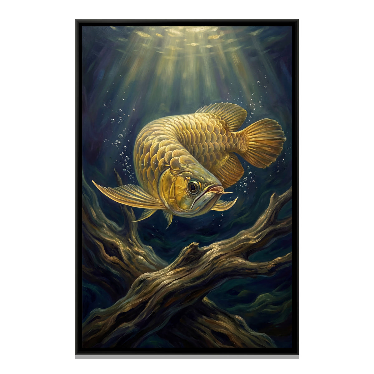 Golden Arowana Fish — framed canvas print, front view