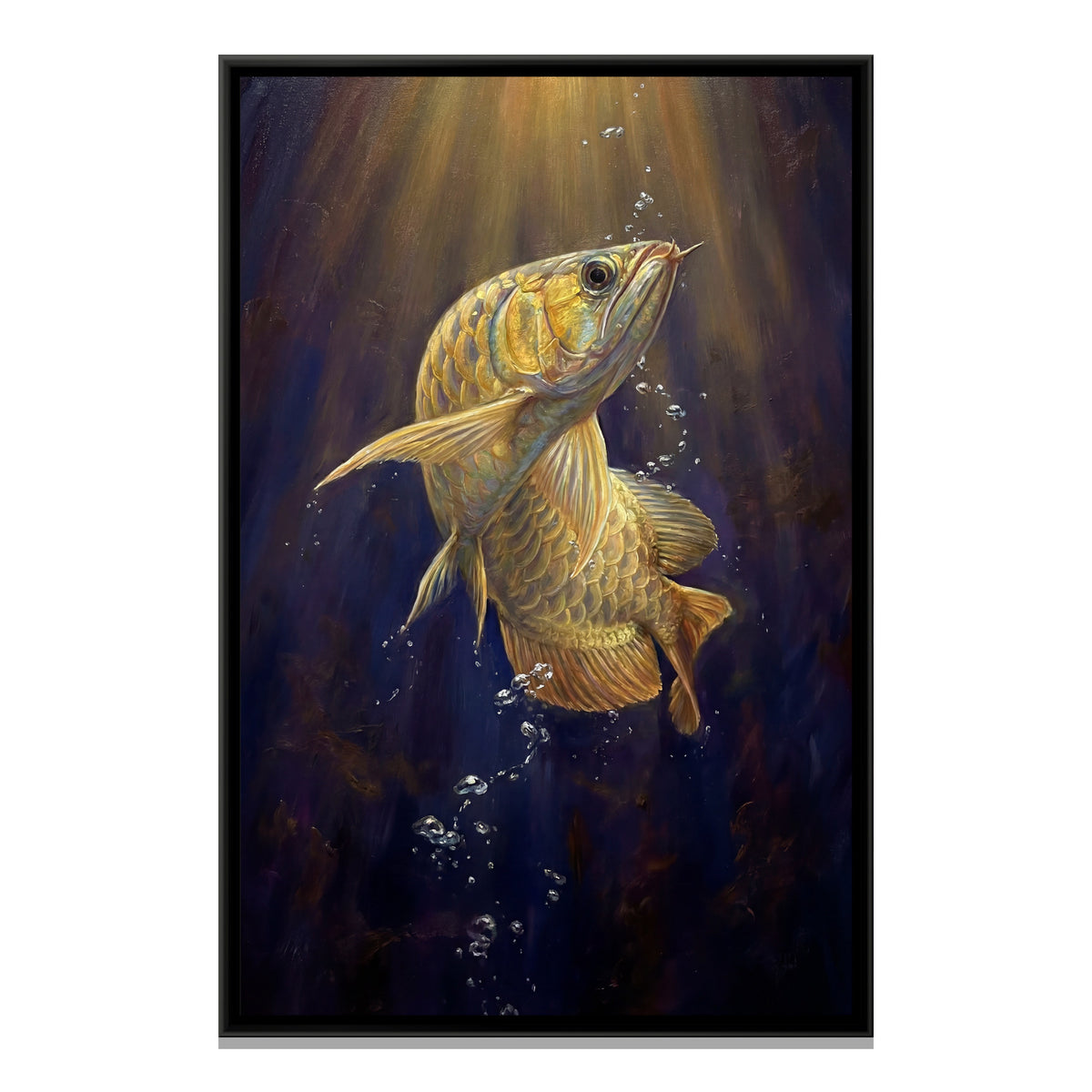 Golden Arowana Fish — framed canvas print, front view