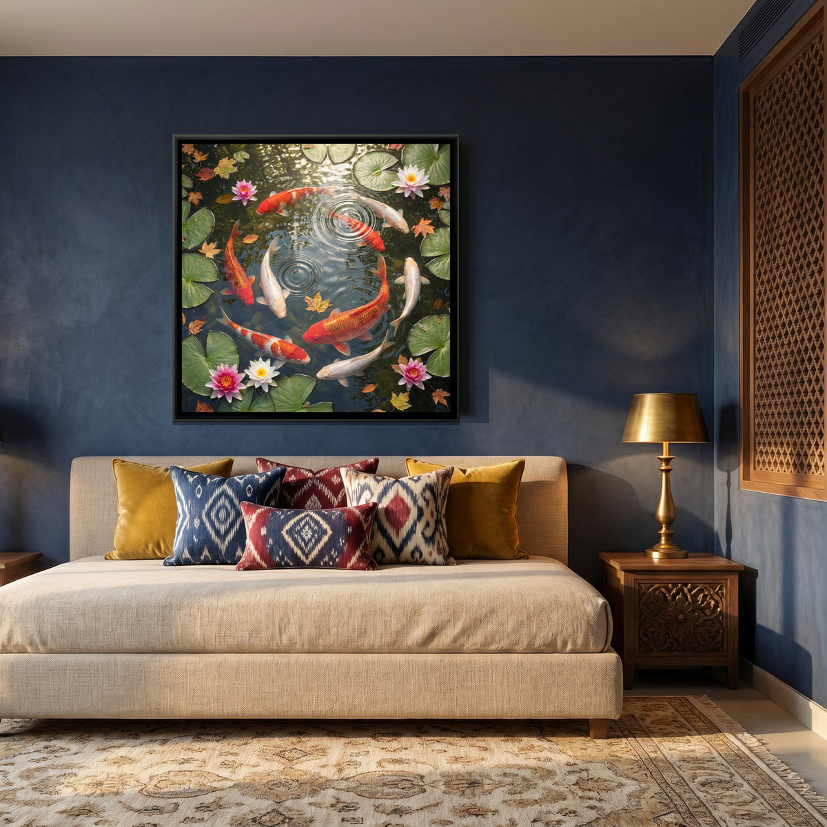 Koi Pond — canvas art shown in a second room setting