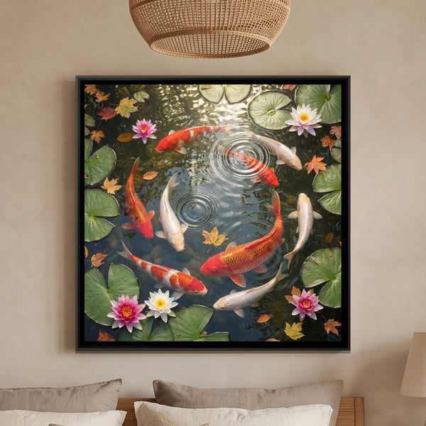 Koi Pond — framed canvas art hung on a wall