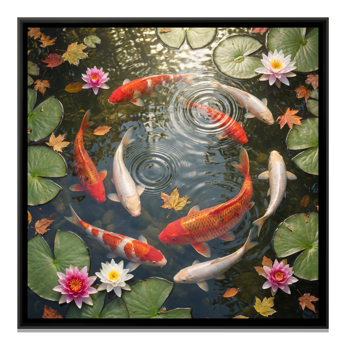 Koi Pond — framed canvas print, front view