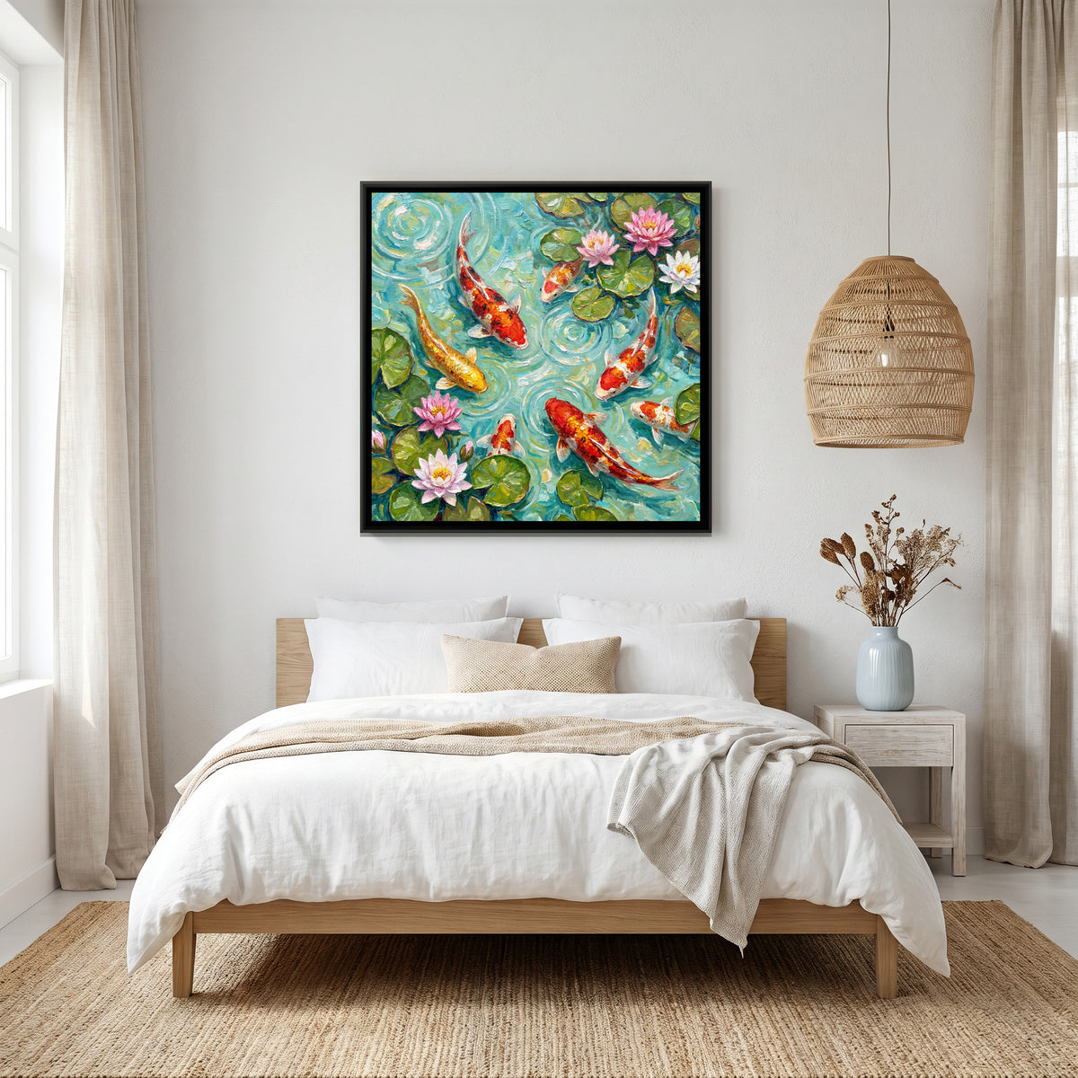 Koi Pond — canvas art shown in a second room setting