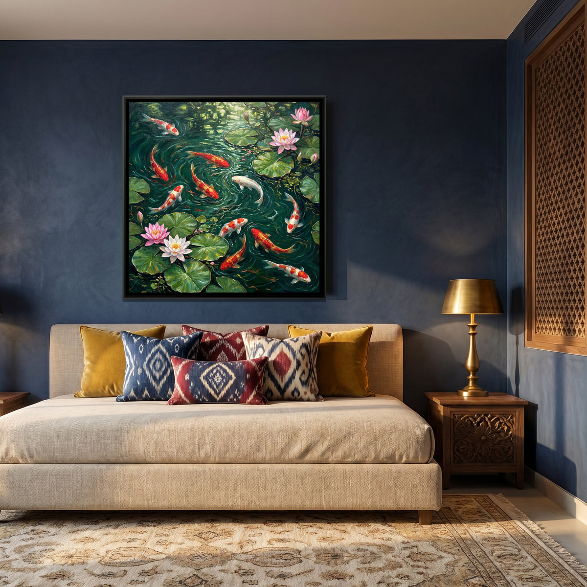 Koi Pond — canvas art shown in a second room setting