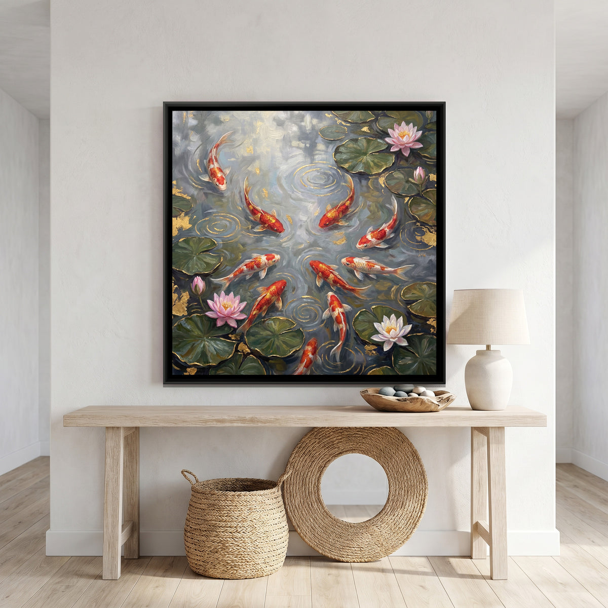 Koi Pond — canvas art shown in a second room setting