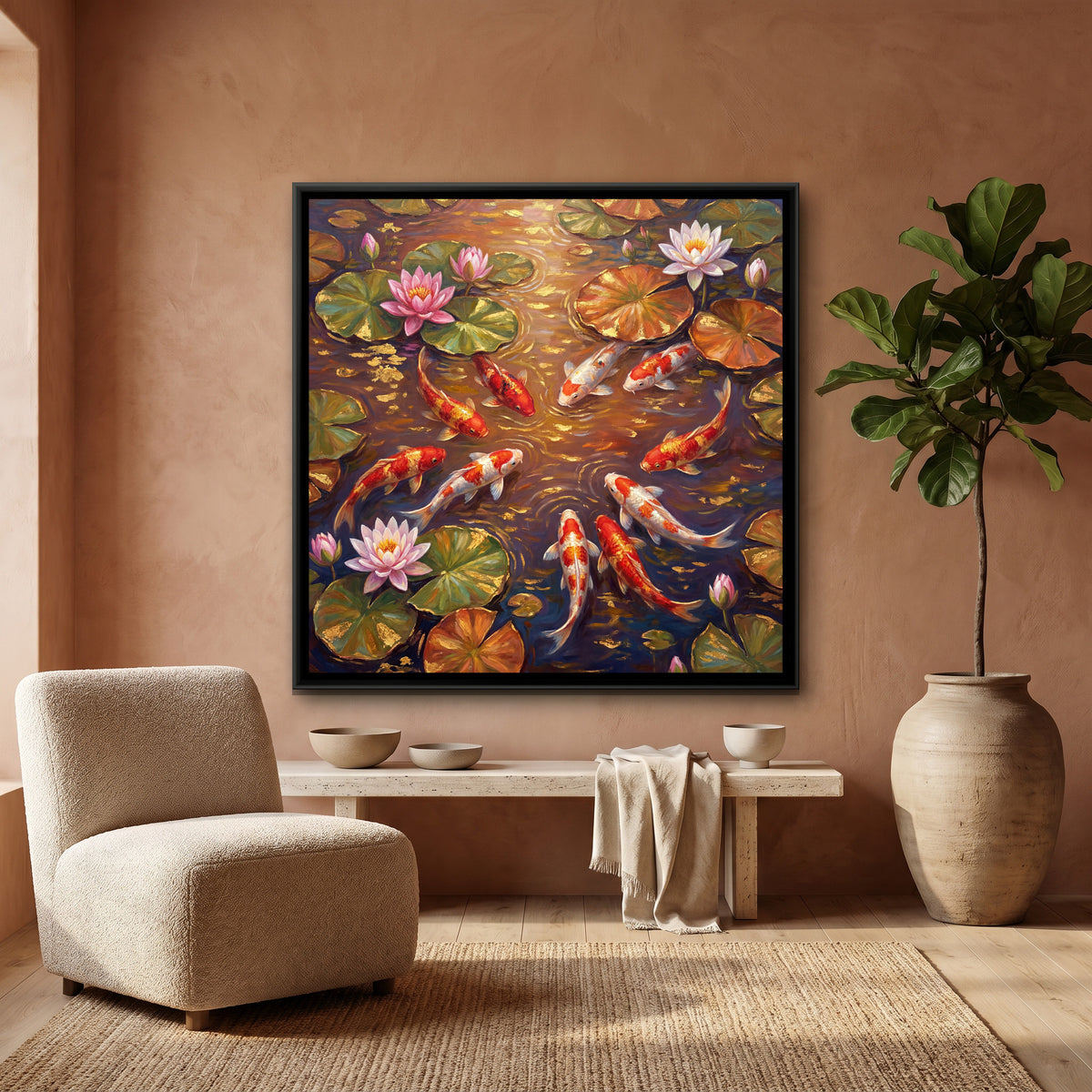 Koi Pond — canvas art shown in a second room setting