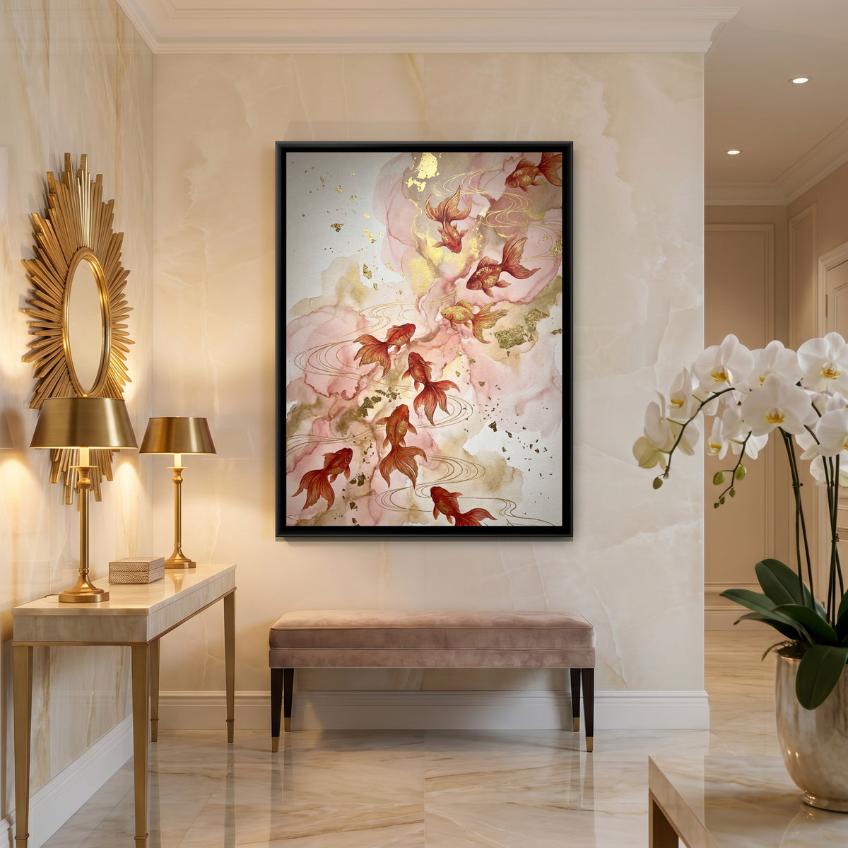 Goldfish — canvas art shown in a styled room