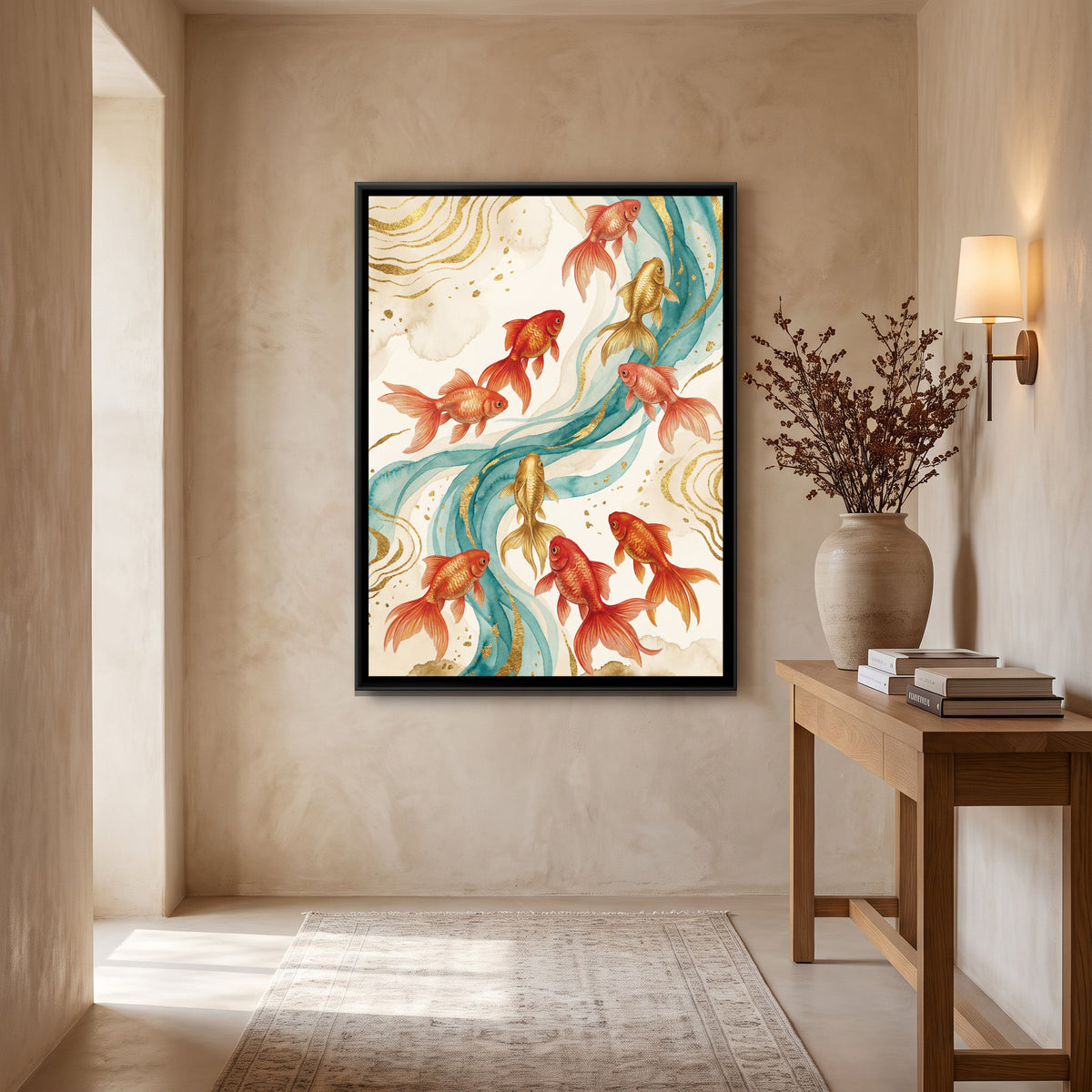 Goldfish — canvas art shown in a second room setting