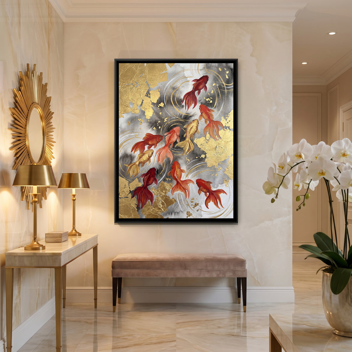 Goldfish — canvas art shown in a styled room