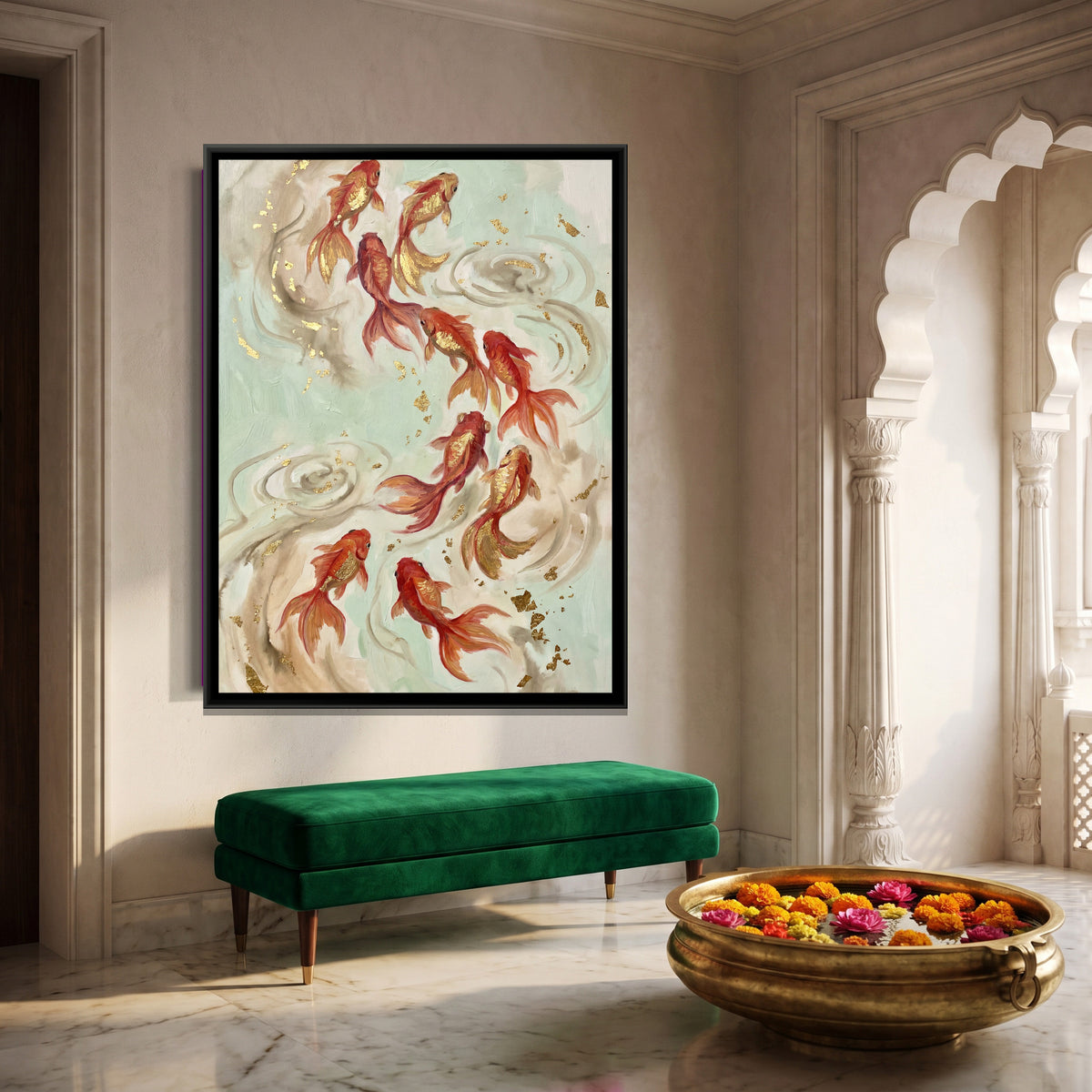 Goldfish — canvas art shown in a styled room