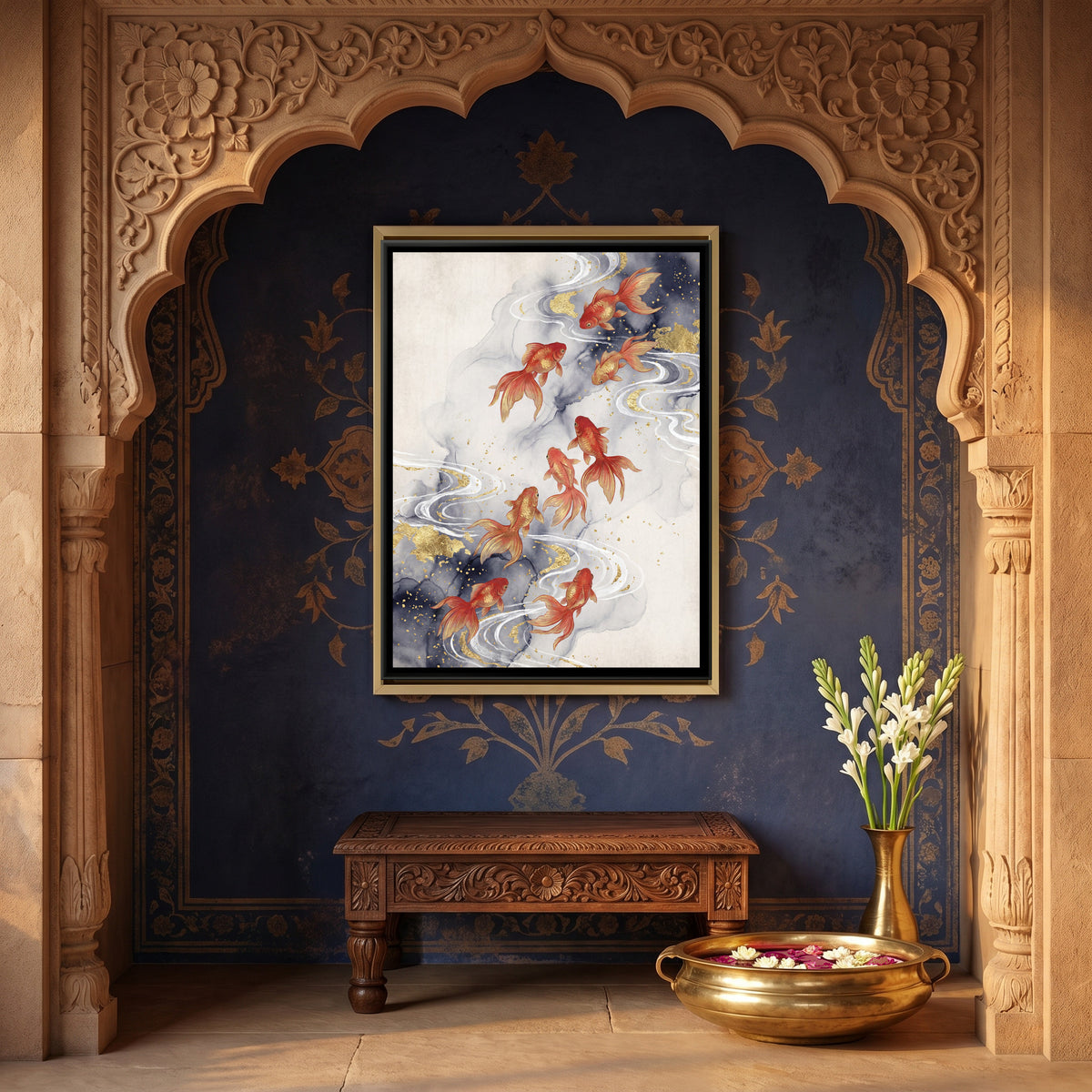 Goldfish — canvas art shown in a styled room