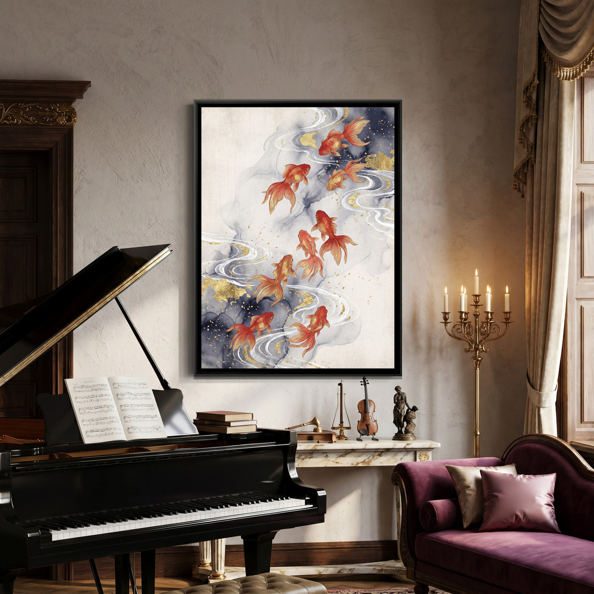 Goldfish — canvas art shown in a second room setting