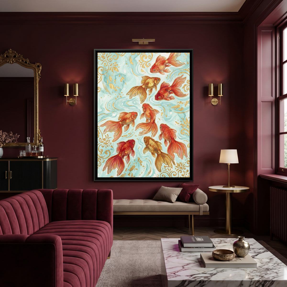 Goldfish — canvas art shown in a styled room