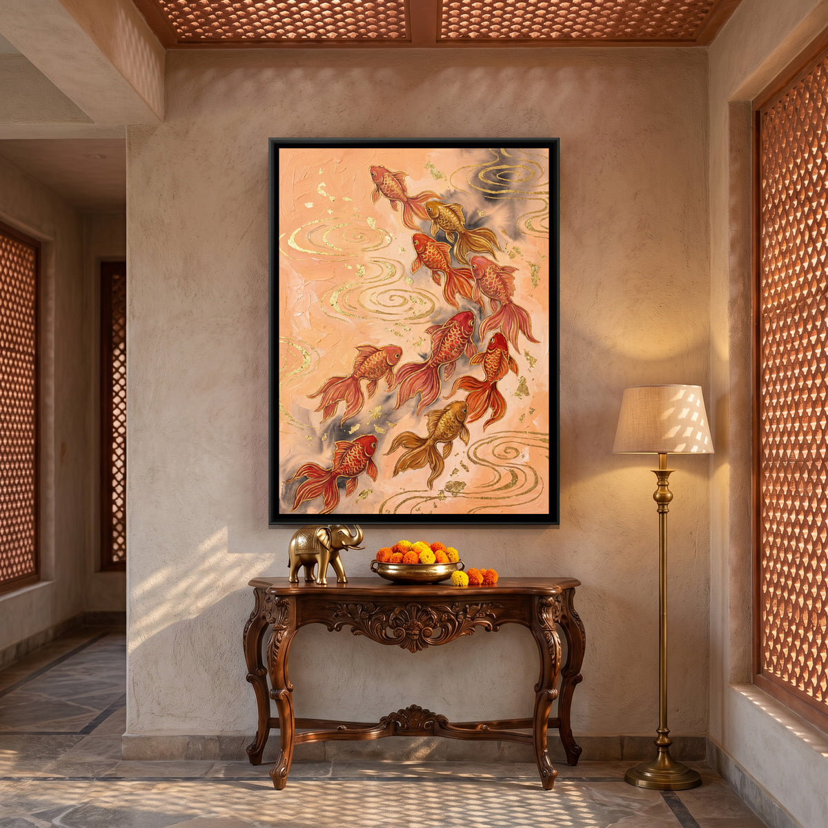 Goldfish — canvas art shown in a styled room