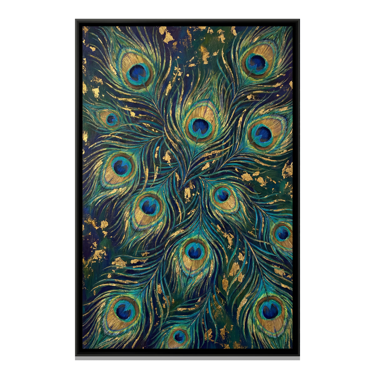 Peacock Feathers — framed canvas print, front view