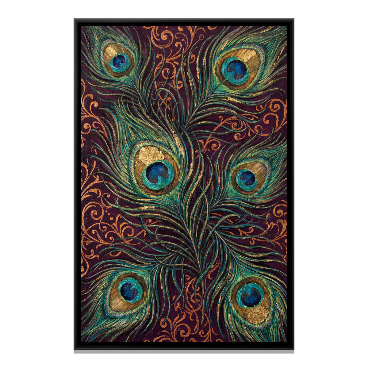 Peacock Feathers — framed canvas print, front view