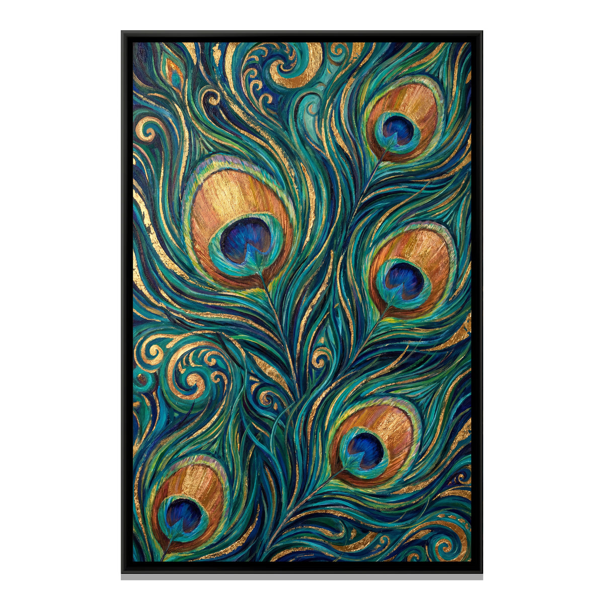 Peacock Feathers — framed canvas print, front view