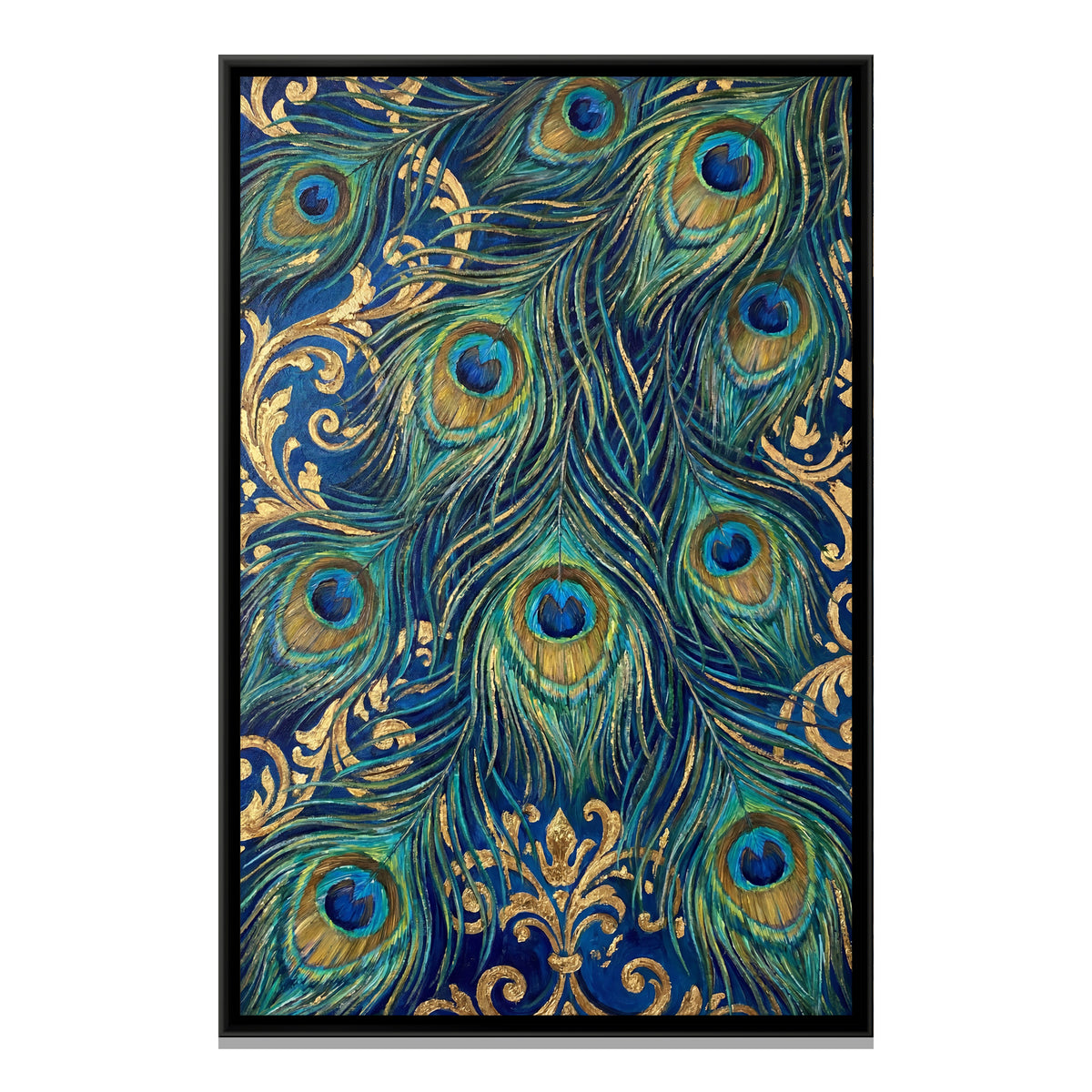 Peacock Feathers — framed canvas print, front view