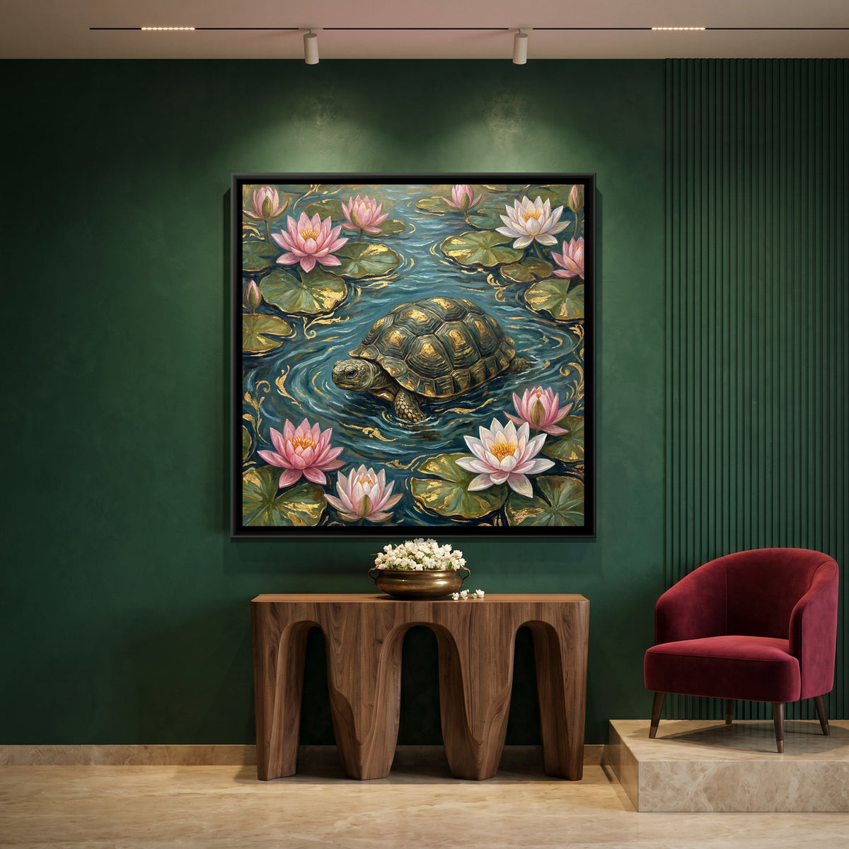 Vastu Tortoise — canvas art shown in a second room setting