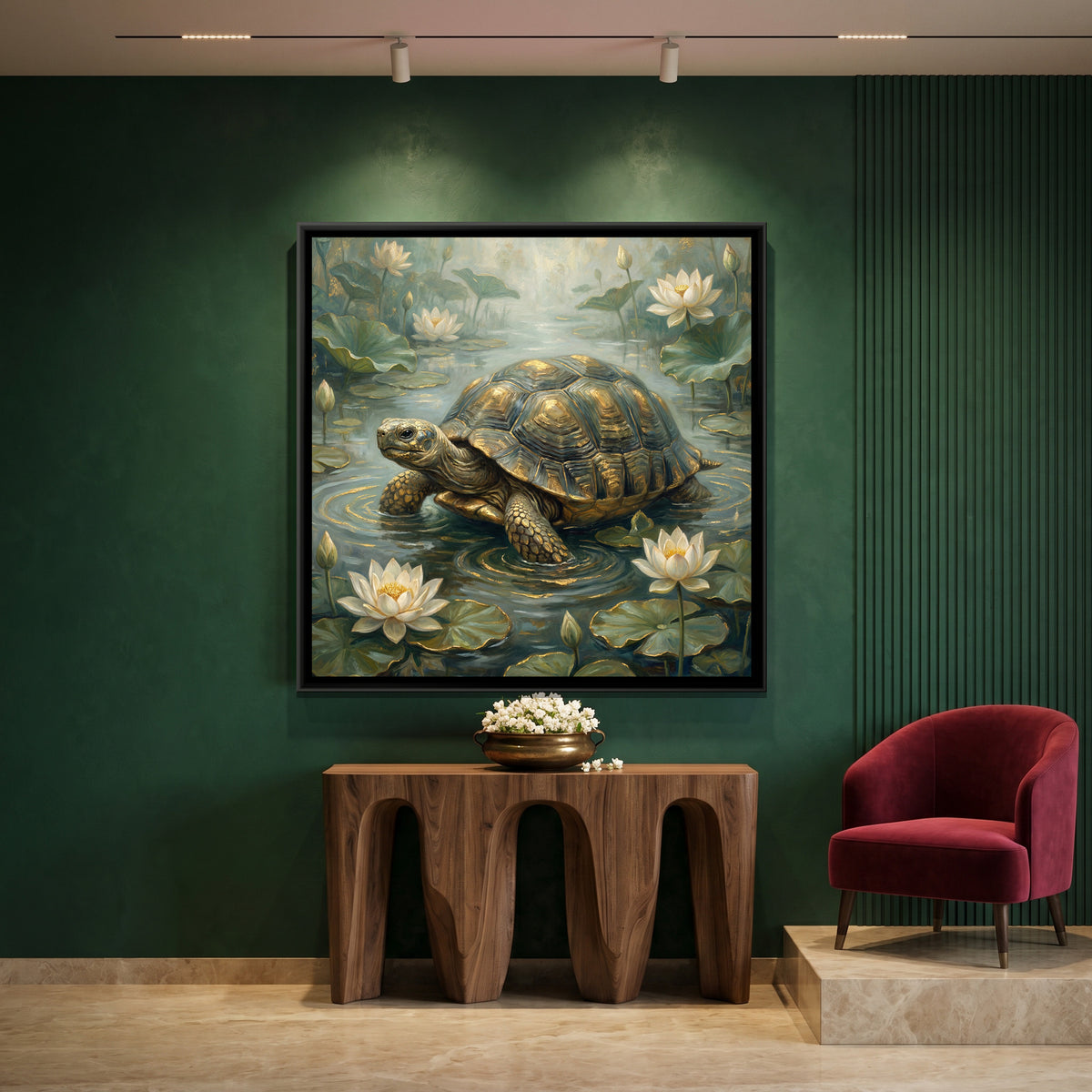 Vastu Tortoise — canvas art shown in a second room setting
