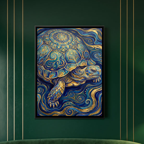 Mandala Tortoise — framed canvas art hung on a wall