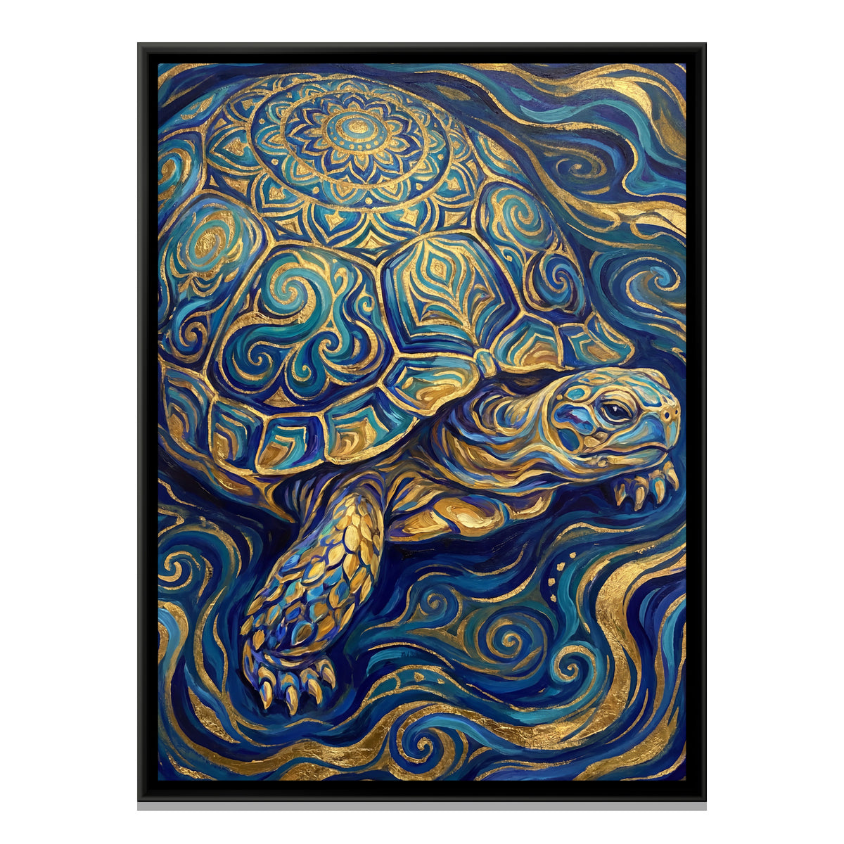 Mandala Tortoise — framed canvas print, front view