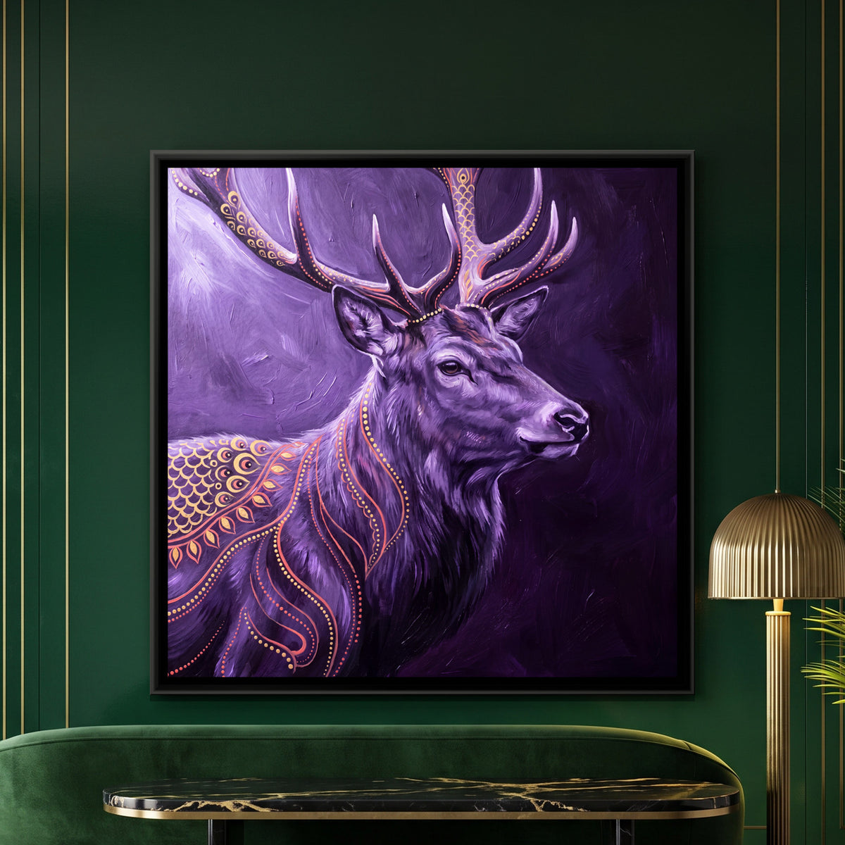 Stag — framed canvas art hung on a wall