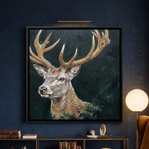 Stag — framed canvas art hung on a wall