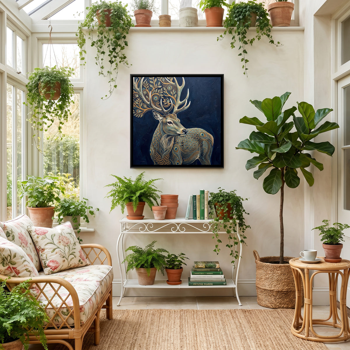 Stag — canvas art shown in a second room setting