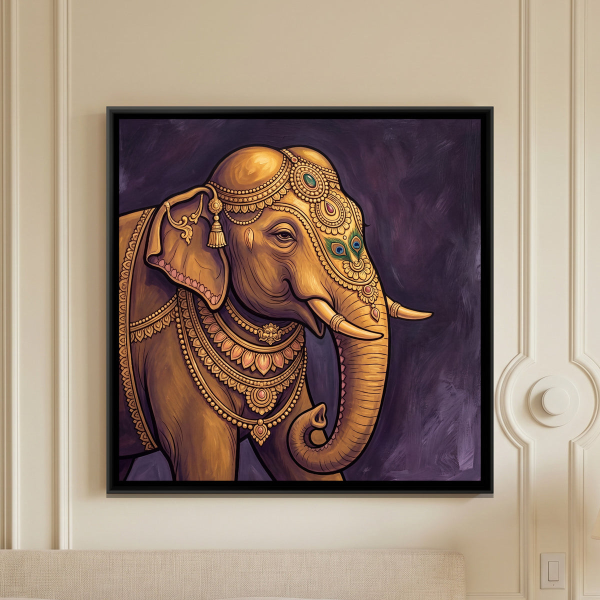 Elephant — framed canvas art hung on a wall