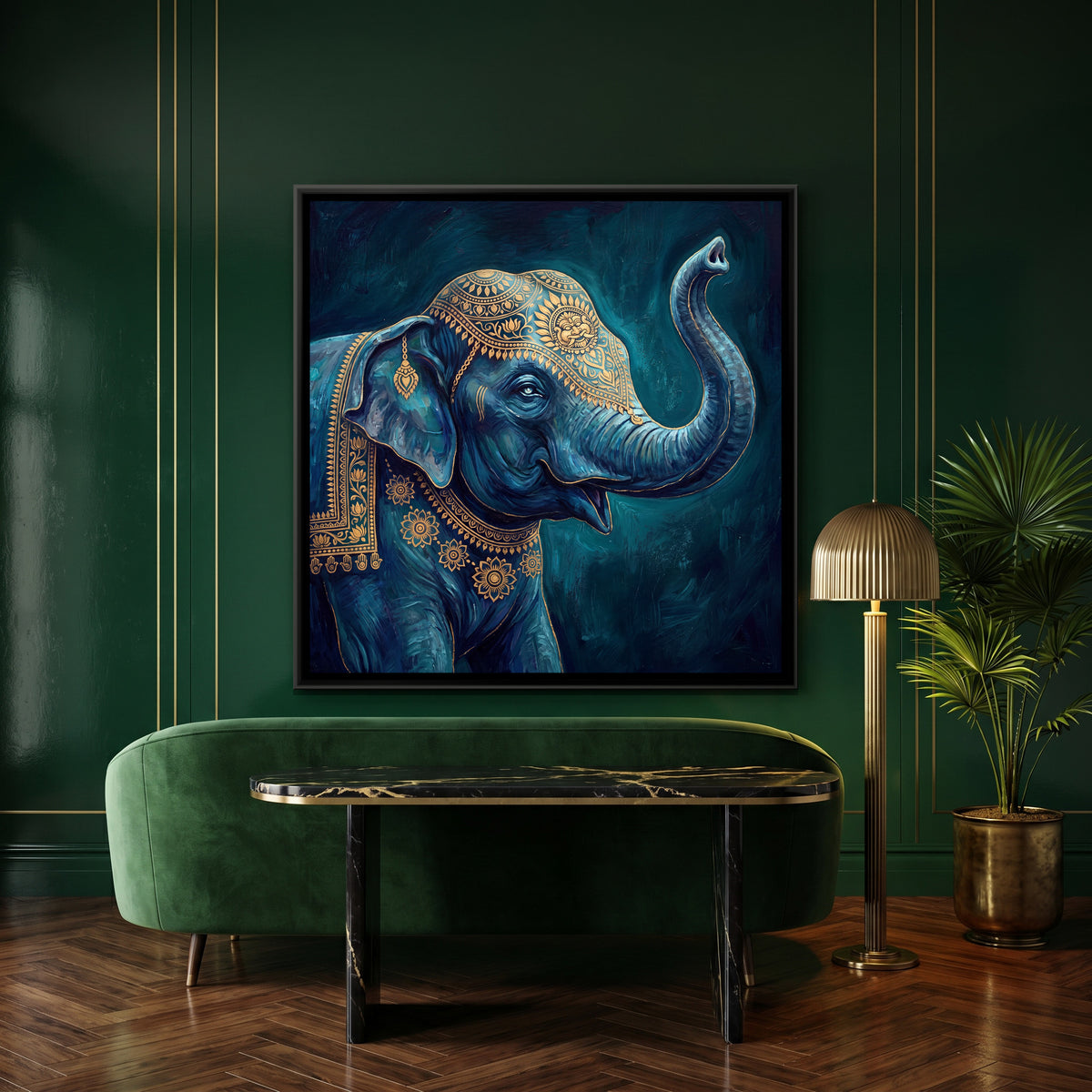 Elephant — canvas art shown in a styled room