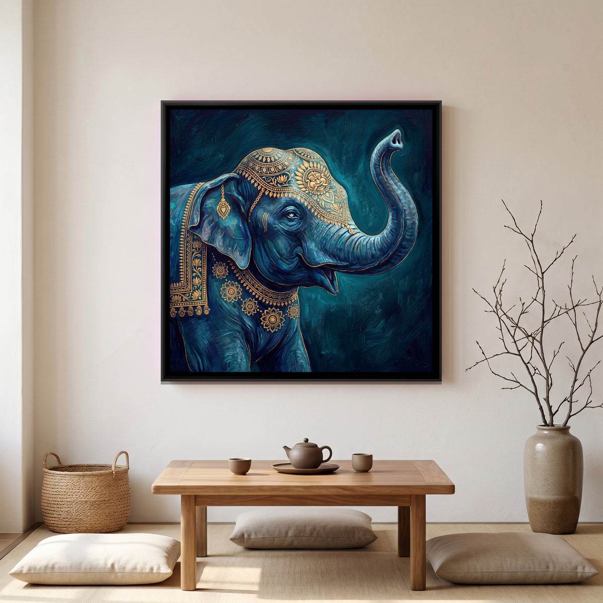 Elephant — canvas art shown in a second room setting