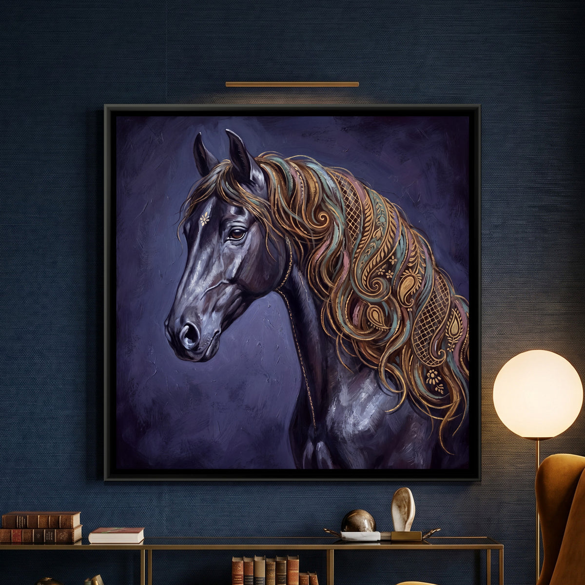 Horse Portrait — framed canvas art hung on a wall