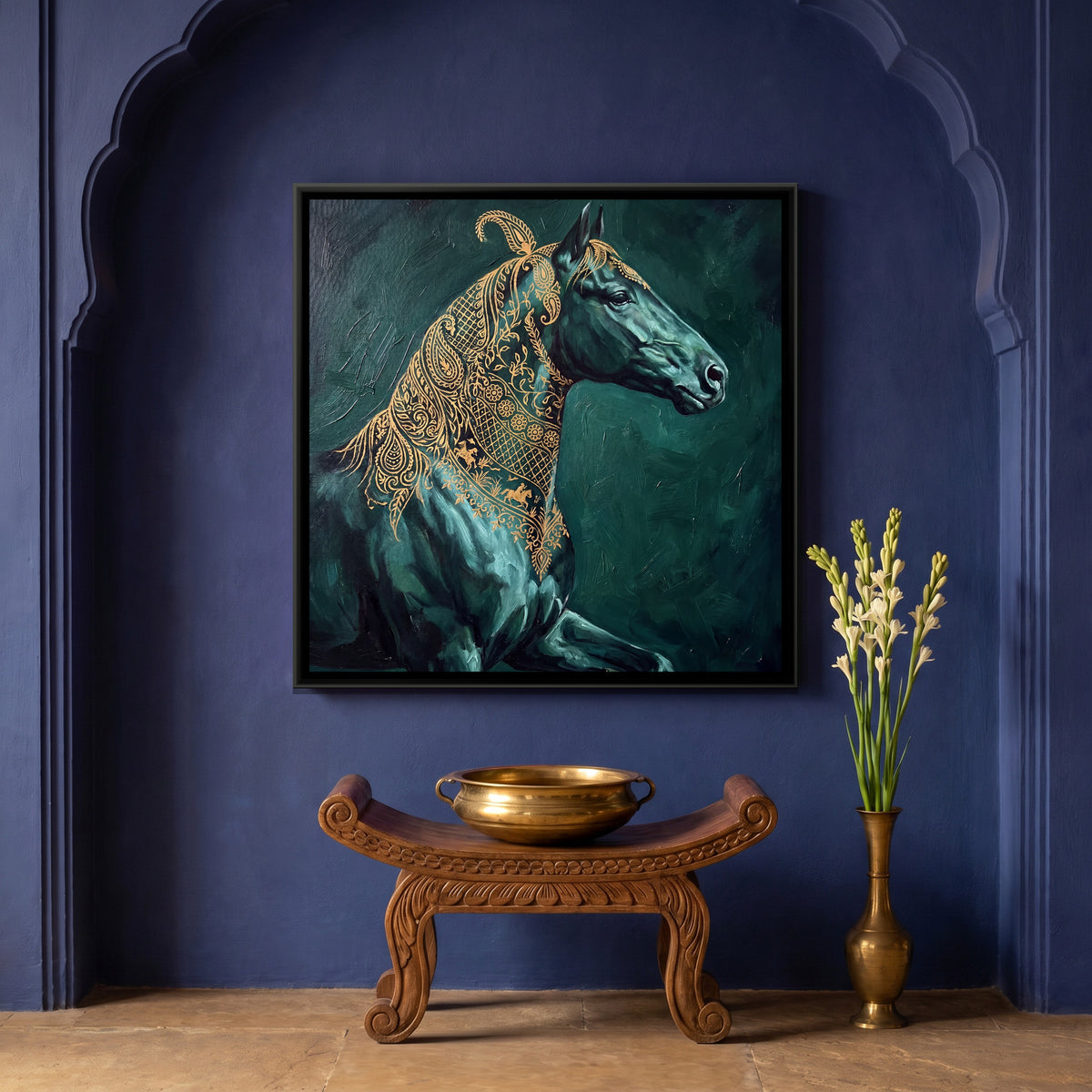 Horse Portrait — canvas art shown in a styled room