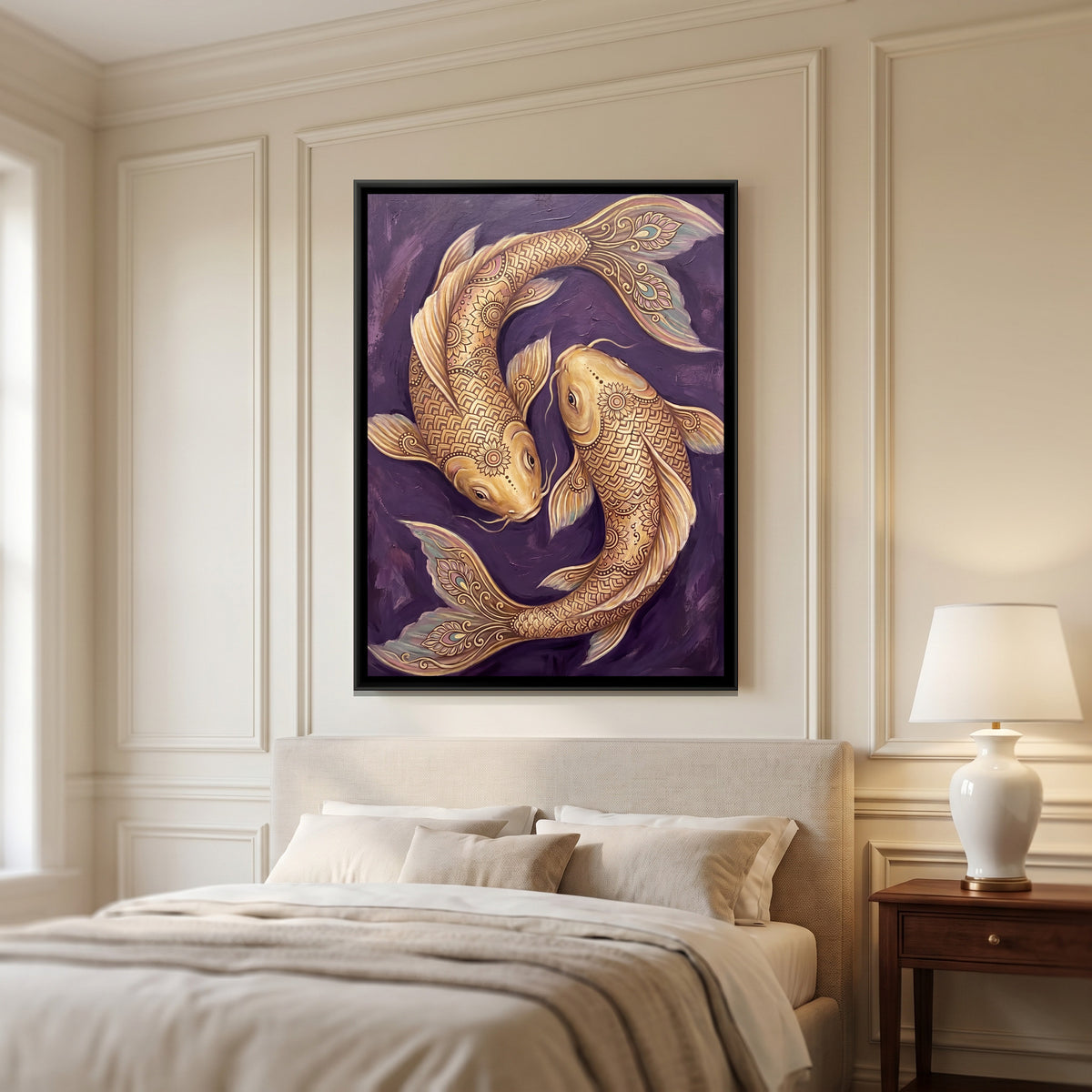 Koi Fish Pair — canvas art shown in a second room setting