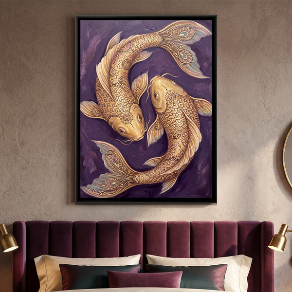 Koi Fish Pair — framed canvas art hung on a wall
