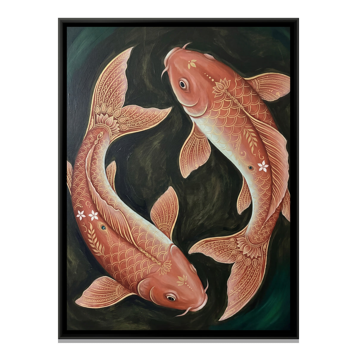 Koi Fish Pair — framed canvas print, front view