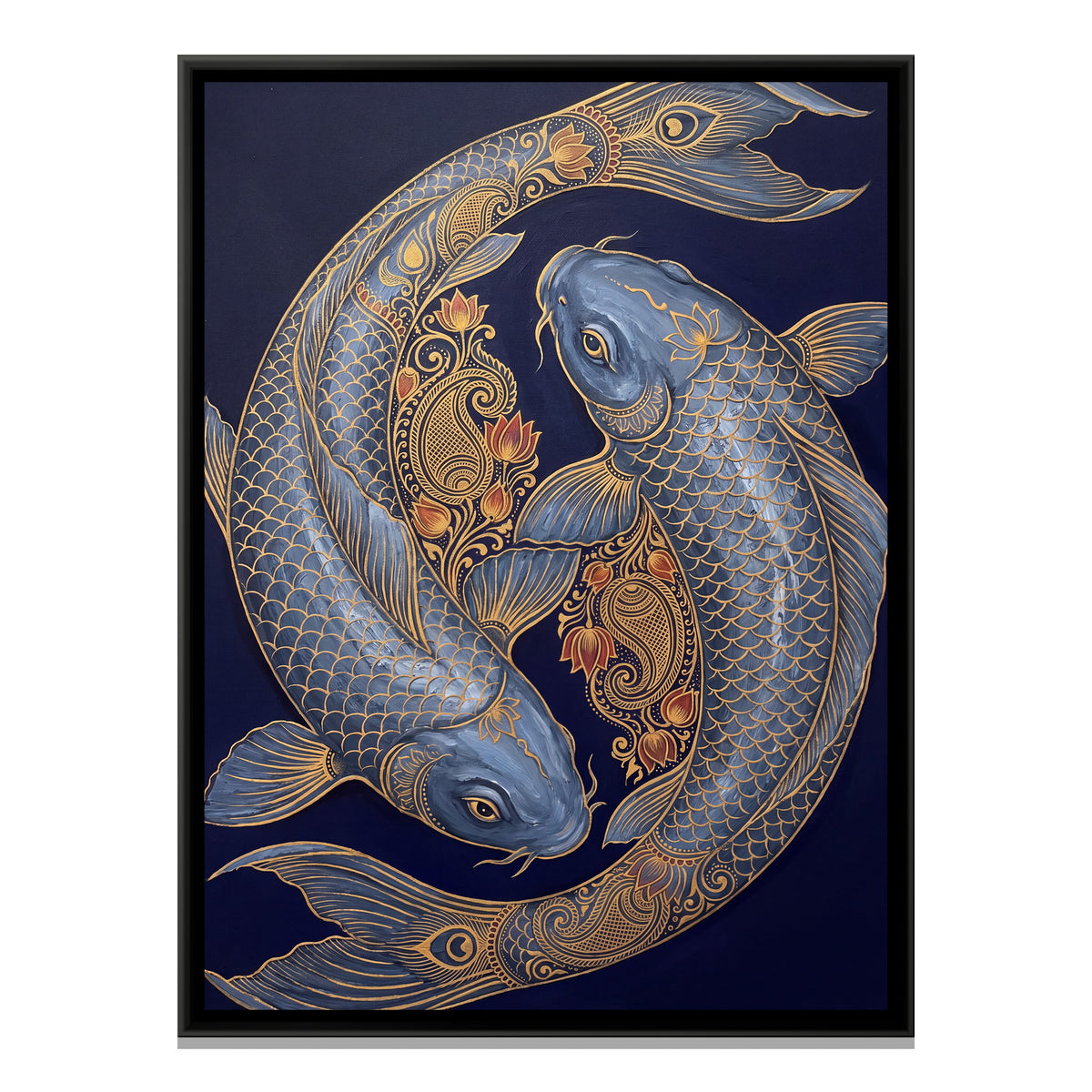 Koi Fish Pair — framed canvas print, front view