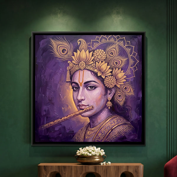 Shri Krishna — framed canvas art hung on a wall