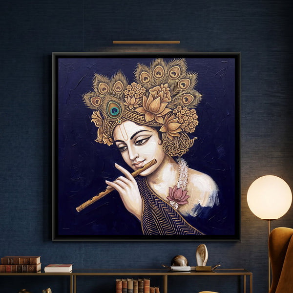 Shri Krishna — framed canvas art hung on a wall
